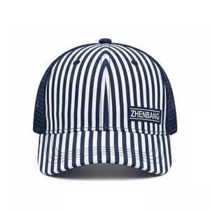 Casquette de camionneur vintage rayée avec logo, casquette de camionneur en maille à 5 panneaux, casquette snapback unisexe adulte, casquettes de camionneur de haute qualité pour l'extérieur - Product Image 1