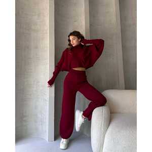 Conjunto de Suéter y Pantalones de Punto para Mujer, Estilo Pescador, 100% Poliéster, Transpirable, Ropa Casual - Product Image 3