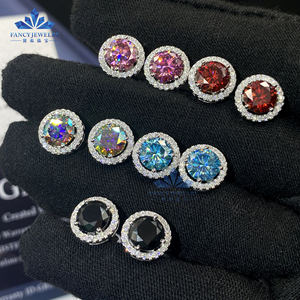 Giá bán buôn 6.5 mét moissanite Stud Bông tai Halo bông tai 925 sterling Silver Stud Iced out đầy màu sắc moissanite Bông tai - Product Image 2