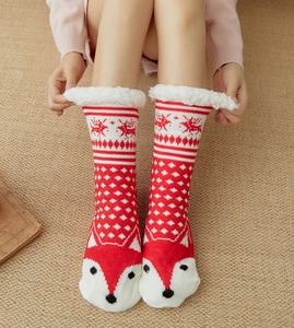 समायोज्य असेमेटेड सस्ते क्रिसमस उपहार चालक दल पशु बुने वाली मोटी महिलाओं शीतकालीन गैर-पर्ची फर्श स्लाइपर मोजे - Product Image 4