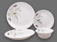 Service de vaisselle en verre opale blanc rond, directement de l'usine LHP, assiettes plates, bols à soupe profonds, plats, ensembles de vaisselle