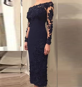 فساتين مقاسات كبيرة لأم العروس بقصة ضيقة وطول ماكسي وأكمام طويلة وتطريزات خرز، مناسبة لحفلات الزفاف - Product Image 1