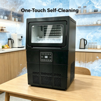 Machine à glaçons commerciale 45 kg, 24h/24, faible niveau sonore (65 dB), avec réglage de la puissance, nettoyage automatique programmé, compresseur, pompe à eau