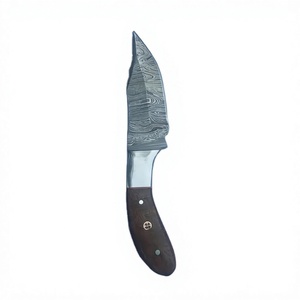 Cuchillo de hoja fija para exteriores de acero de Damasco con mango de madera y Funda de cuero para caza y Camping OEM personalizable - Product Image 1