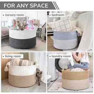 90L <b>Large</b> Blanket <b>Basket</b> Woven <b>Storage</b> <b>Baskets</b> for Laundry Pillows Toys Decorative Cotton Rope <b>Basket</b> with Handles - Product Image 4