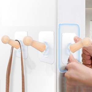 モダンなデザイン壁ラック取り付けコート吊り木製バスルームフック粘着タオルフック - Product Image 2