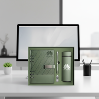 Ensemble cadeau personnalisé de luxe en cuir avec bloc-notes à feuilles mobiles format A5, stylo, bouteille d'eau, couleur orange