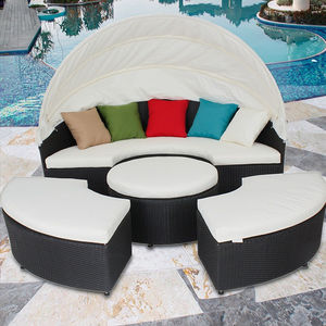 Luxury Modern Outside Garden Wicker <strong>Daybed</strong> Pool Rope Round Sofa Set Waterproof Cushion Pe Rattan Sun Lounge <strong>With</strong> <strong>Canopy</strong> - Product Image 6