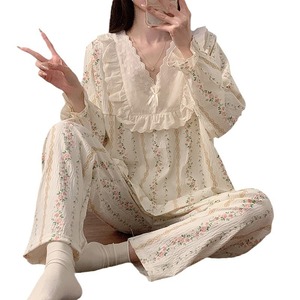 <span class=keywords><strong>Pigiama</strong></span> da Donna Lijia Stile Principessa Primaverile <span class=keywords><strong>e</strong></span> Autunnale con <span class=keywords><strong>Pizzo</strong></span>, Maniche Lunghe <span class=keywords><strong>e</strong></span> Pantaloni Lunghi, Motivo Floreale Dolce - Product Image 5