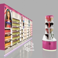 Dernier design de mobilier d'exposition pour la décoration intérieure de magasin de perruques avec présentoirs pour salon de coiffure