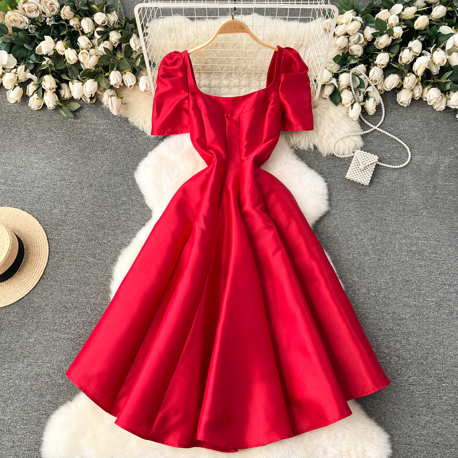 Casual Midi Dress for Women 3D Lace Vestidos Red Black| Alibaba.com