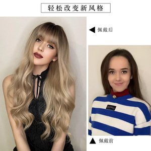 วิกผมไหมผสมสีน้ำตาลสไตล์ยุโรปอเมริกันขายดี สำหรับ<span class=keywords><strong>ผม</strong></span><span class=keywords><strong>ยาว</strong></span>หยิกสีสันสดใส <span class=keywords><strong>ทรง</strong></span><span class=keywords><strong>ผม</strong></span>แฟชั่นแบบเลเยอร์พร้อมหน้าม้า - Product Image 2