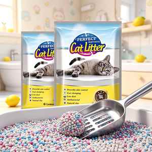Litière pour chat en bentonite directement de l'usine, achat en gros à prix réduit, échantillon gratuit, support de haute qualité, sable absorbant pour animaux de compagnie, sac de 5L, commerce mondial - Product Image 1