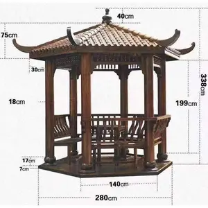 Kiosque de jardin d'extérieur, série pagode à six coins, en bois, robuste, vente en gros