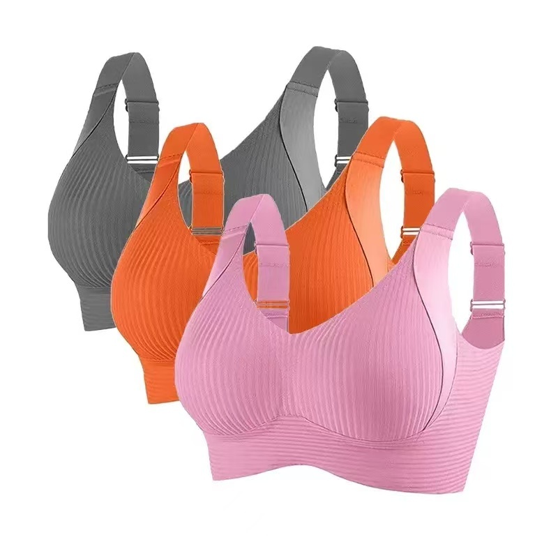 Womens Multi Color Ribbed Wireless Sports Bra Adjustable Strap Seamless Bralette For Yoga Gym Daily Sleep Wear