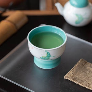 Guanlan Large Master Cup Turquoise Green Ceramic <b>Teacup</b> Butterfly Flower Design Kung Fu Tea Set - Product Image 4