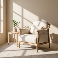 Fauteuil d'appoint en tissu, vente directe usine, OEM/ODM, cadre en bois de frêne massif, confortable et moelleux, pour salon et chambre à coucher