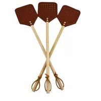 Raquette anti-moustiques portable en cuir avec manche en bois pour camping en extérieur, utilisation murale ou suspendue en tente - Tueur de moustiques, cafards/fourmis