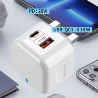 Chargeur rapide US/EU/UK PD 20W A+C, chargeur mural USB C, adaptateur secteur pour téléphone portable
