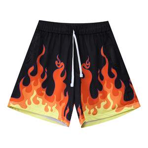 Shorts de basket-ball personnalisés pour <span class=keywords><strong>hommes</strong></span> avec motif flamme, shorts de basket-ball rétro cool, taille <span class=keywords><strong>à</strong></span> cordon de serrage, shorts décontractés - Product Image 2