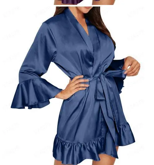 Fashion new style lace nightwear nightgown sleepwear satin short robe femme women