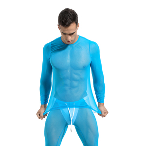Chemise transparente à manches longues ajustée pour homme avec manches superposées, haut transparent - Product Image 3