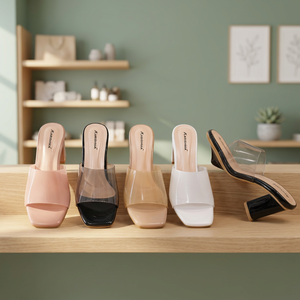 Sandales à talons en faux satin Karishma MARIA, mules à bout carré, à enfiler, talon carré transparent, pour femme, avec nœud - Product Image 2
