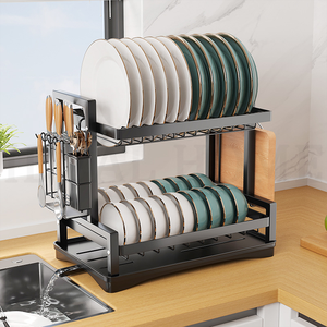 Karbon çelik siyah mutfak Metal 2 katmanlı bulaşıklık Drainboard Set bulaşık kurutma rafı çatal süzgeç ile süzgeç - Product Image 4