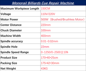 Tornio Professionale Monorail per Riparazione Punte Stecche da Biliardo - Product Image 3