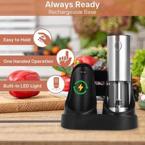 Ensemble moulin à sel et à poivre électrique rechargeable en acier inoxydable, capacité maximale 190 ml, compatible lave-vaisselle, avec poignée, modèle 2026 - Product Image 2