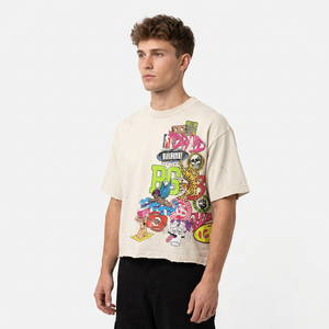 Oversized Men's <b>Cream</b> Short Sleeve <b>T</b>-<b>Shirt</b> With Cartoon Print Street Style O-Neck Jersey Fabric - Product Image 6