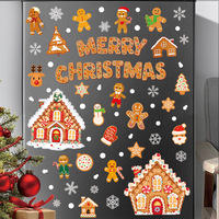 Autocollants de Noël pour fenêtre de maison en forme de maison de pain d'épices, en PVC résistant aux UV, imperméables, avec flocons de neige et figurines de bonhomme, décorations de Noël pour la maison, le réfrigérateur et les portes