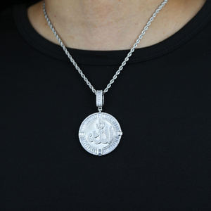 Collana con Ciondolo Allah Rotondo Placcato Argento con Zirconi, Gioiello Hip Hop da Uomo - Product Image 6