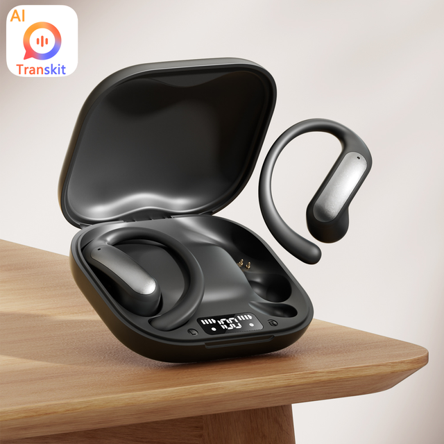AI OWS Open Ear Wireless Earbuds 156+ Languages Translation Sports Ear-hook Digital Display Headset Bulk Wholesale OEM M140