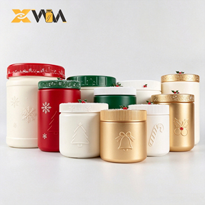 Botellas de Plástico Navideñas para Almacenamiento, Frascos Redondos Vacíos con Tapas, Cinta de Copo de Nieve, Envases para Regalos con Diseño de Árbol, para Alimentos - Product Image 2