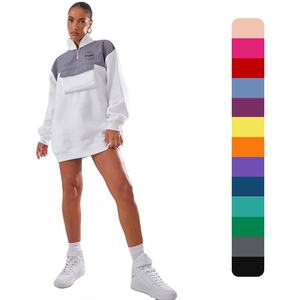 New White Shell Pocket Contrast <strong>Longline</strong> <strong>Women</strong> Embroidery Casual Oversized Sweat <strong>Jumper</strong> Dress Color Block Zip up Hoodie - Product Image 1
