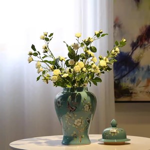 Nouveau Style chinois vert table en céramique <span class=keywords><strong>pot</strong></span> de gingembre Vase fleur et oiseau motif ornements pour arrangements floraux - Product Image 3