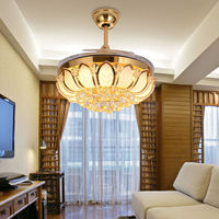 Ventilateur de plafond en cristal avec pales rétractables, lustre, ventilateur de plafond, lumière à changement de couleur 3 couleurs, lampe de ventilateur LED avec télécommande