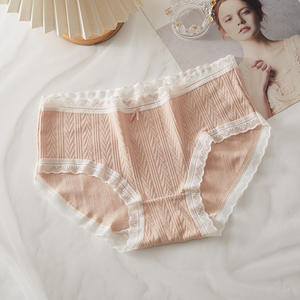 Braguitas de encaje sexy de talle medio para mujer, con lazo, transparentes, de color liso, estilo hipster, con parte inferior de algodón transpirable y antibacteriana, tejidas para uso diario. - Product Image 5