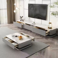 Set meja kopi berdiri TV sederhana, Modern mewah lempengan batu putih Unit TV untuk Hotel ruang keluarga furnitur meja tengah elegan
