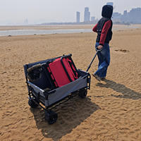 Chariot pliable multifonctionnel pour le shopping, les pique-niques et les travaux en extérieur, avec un grand espace de chargement et une structure métallique stable.