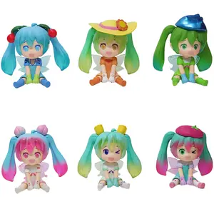 6 Pçs/SET 7.5CM Anime Figura Meninas Bonitos Sentado Verão Miku Catcher Gachapon Egg Box Crianças Brinquedos Dos Desenhos Animados Manga Estatueta