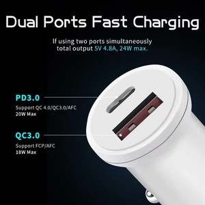 Chargeur de voiture rapide Type-C PD <span class=keywords><strong>25W</strong></span> QC4.0 avec port USB pour ordinateur portable et écouteurs, sortie 5V/3A, format mini, boîte d'emballage incluse - Product Image 4