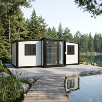 Conteneur extensible à double aile de 40 pieds pour trois personnes, installation rapide, personnalisable, pour usage hôtelier et en villa, design moderne du milieu du siècle