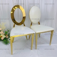 Chaises de réception modernes de luxe à dossier rond en acier inoxydable doré avec coussin amovible pour événements et mariages