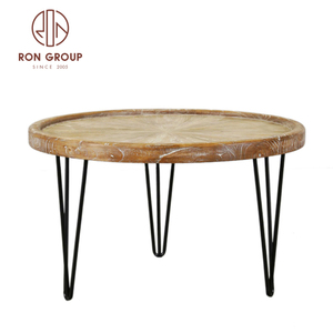 Rifornimento di fabbrica prezzo a buon mercato personalizzato moderno lusso rotondo vecchio <span class=keywords><strong>olmo</strong></span> in legno massello tavolino da tè rotondo con gamba in metallo nero - Product Image 5