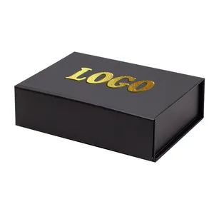 Recycled Cardboard Magnetic Lid Black Paper Packaging Box With Gold Foil Printing