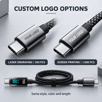 Kabel Pengisian Cepat USB C ke USB C 100W 5A E-Marker dengan Layar Digital, Jalinan Nilon, Produsen OEM, Logo Kustom, Grosir