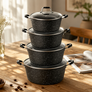 Lot de casseroles antiadhésives modernes personnalisables de 20/22/24/<span class=keywords><strong>28</strong></span> <span class=keywords><strong>cm</strong></span>, faitouts et marmites à soupe avec couvercle en verre trempé, compatibles <span class=keywords><strong>induction</strong></span> - Product Image 1