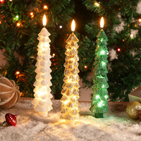Bougie LED en gros 24CM en forme de sapin de Noël, en cire de paraffine, avec mèche à goutte, lumière blanc chaud, télécommande, décoration d'intérieur, cadeau